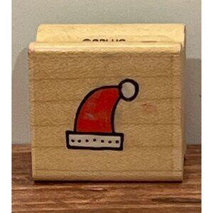Mini Wood Mounted Rubber Stamp With Santa Hat Design 487B23 All Night Media